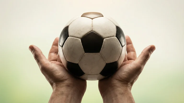 Verantwoord wedden op het WK met een hand die een beschermend gebaar maakt boven een voetbal