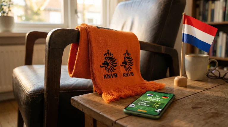 Nederlands elftal Oranje voetbalshirt met WK 2026 odds op de achtergrond