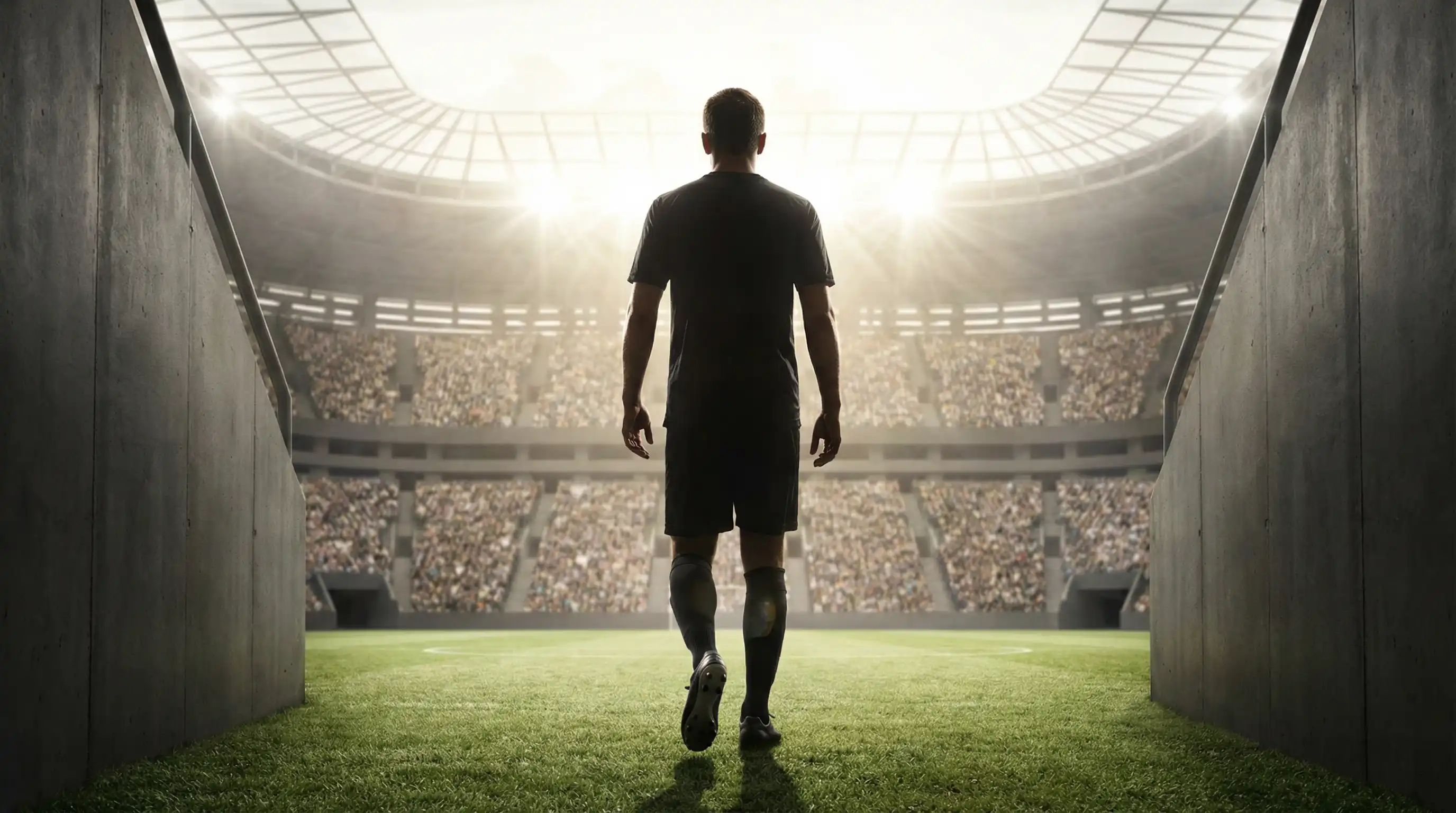 WK 2026 dark horse voetballer in de schaduw van het stadion klaar voor de verrassingswedstrijd