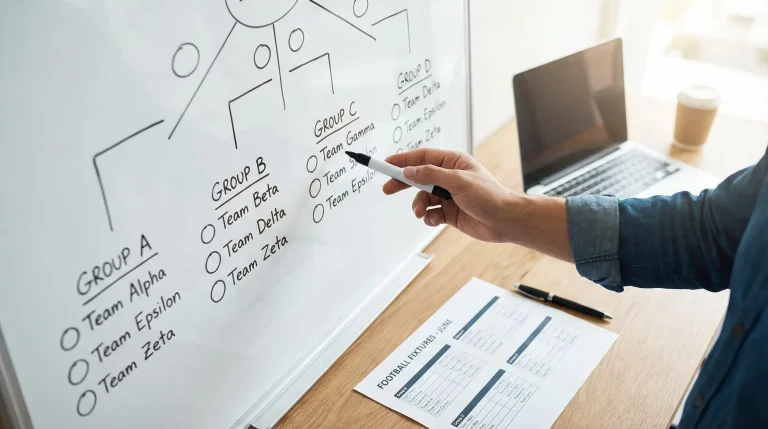 WK 2026 groepsfase voetbalveld met pouletabel en wedtips