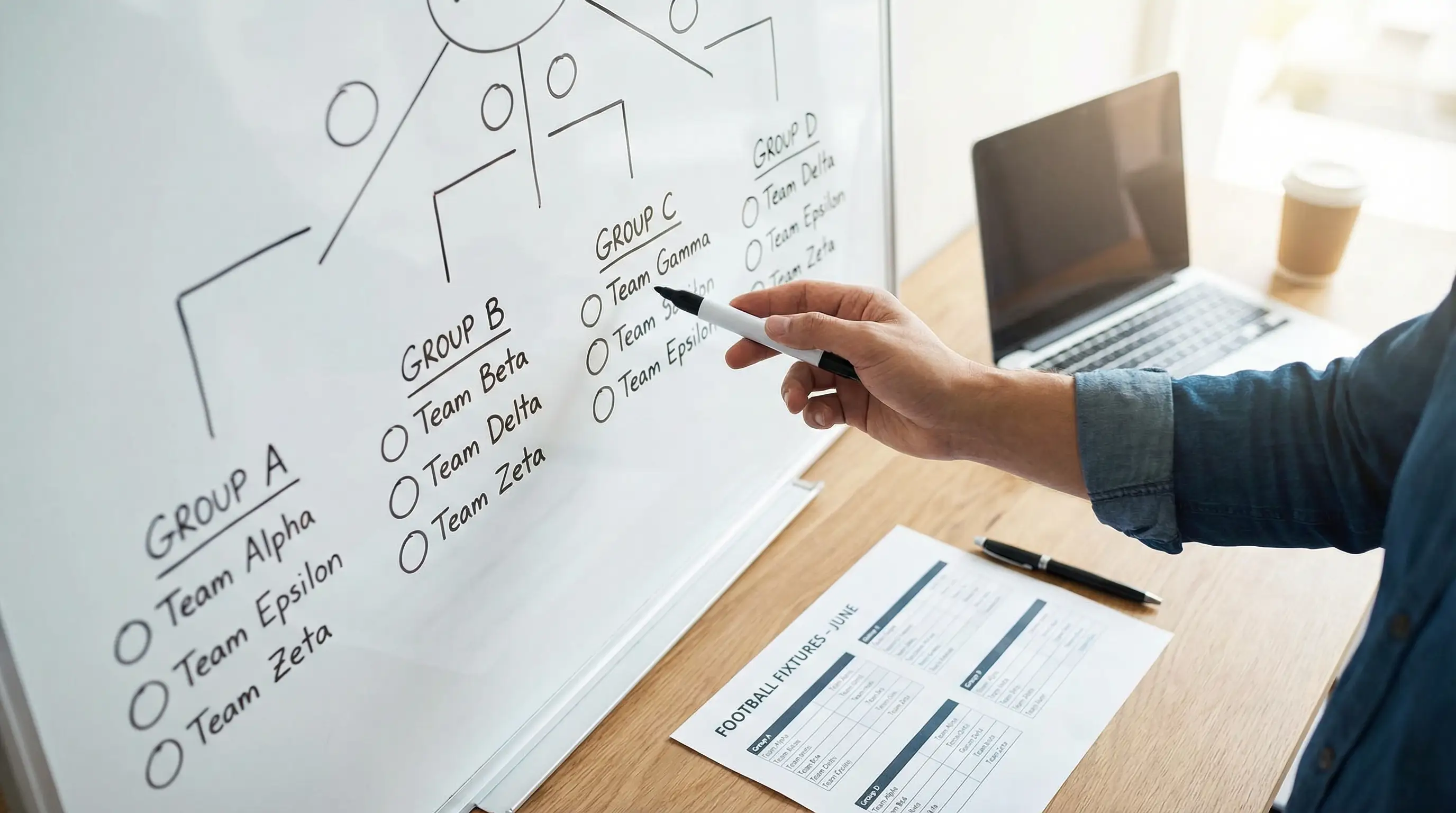 WK 2026 groepsfase voetbalveld met pouletabel en wedtips